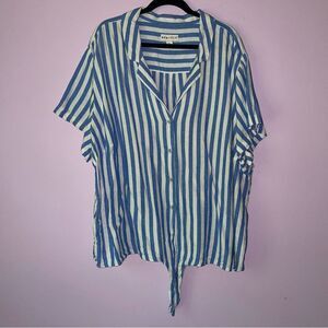 Ava + Viv Size 4X Linen Blend Striped Tie Front Top Coastal Fisherman Preppy